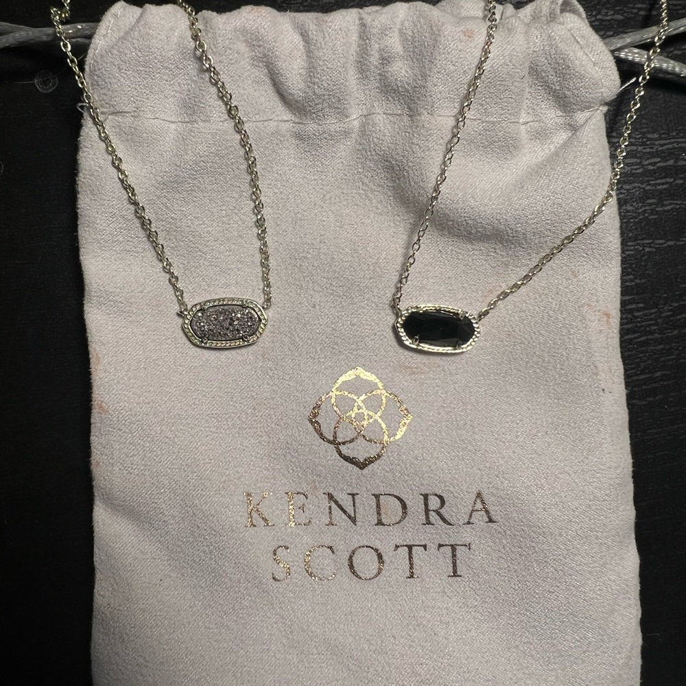 Bundle Kendra Scott Gold Elisa Necklaces (Black and Platinum Drusy)